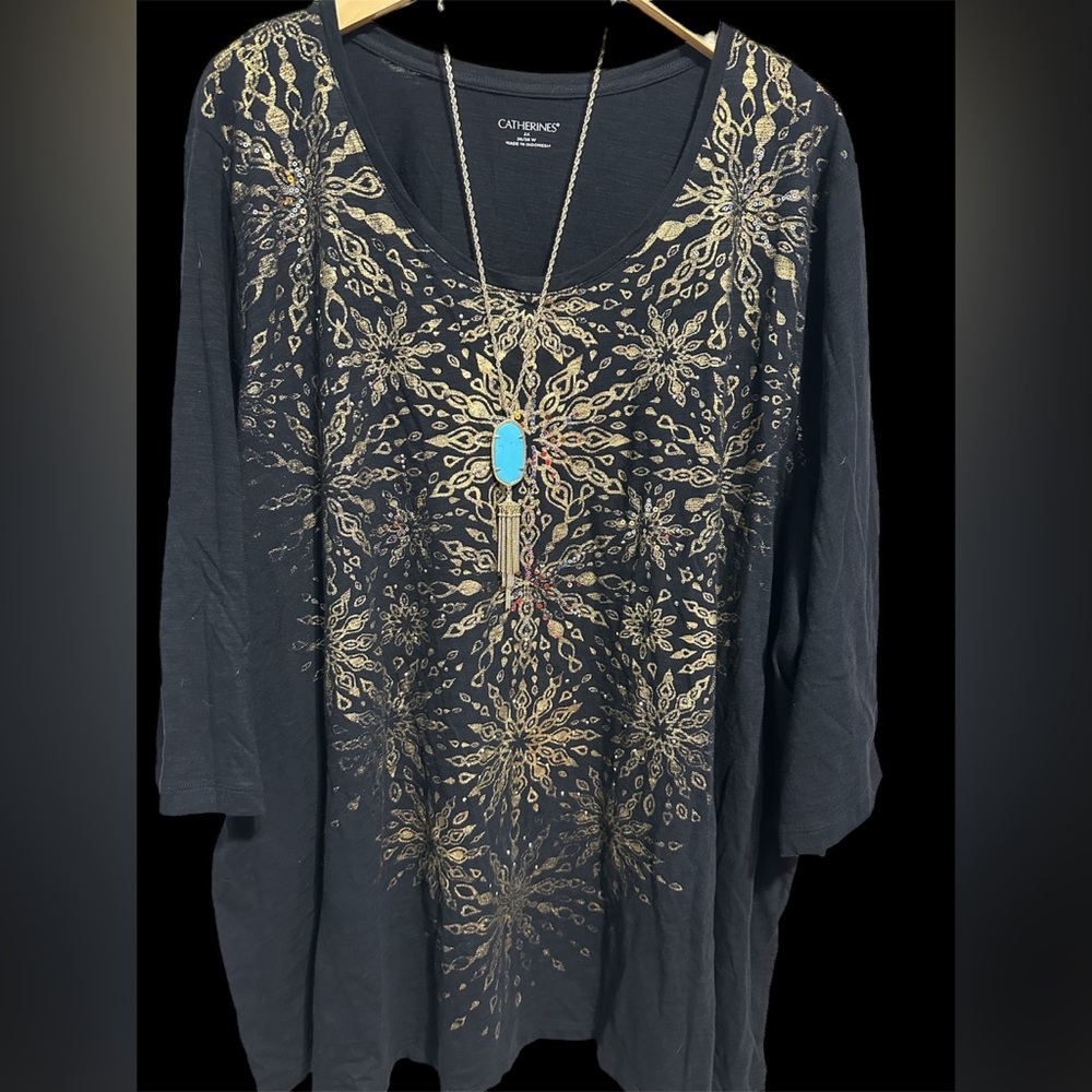 Catherine's Blouse Black Gold Plus Size 3X 26/28 W - Picture 2 of 9